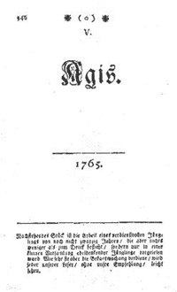 Page initiale du « Agis », 1765